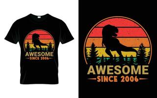 geweldig sinds 2006 verjaardag jongens meisjes dinosaurus t rex retro wijnoogst gelukkig verjaardag t-shirt vector