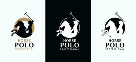 paard polo sport logo sjabloon met silhouet van een mannetje persoon rijden een staand paard vector