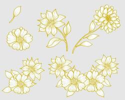 hand- getrokken goud dahlia bloem vector