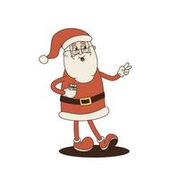 vector groovy de kerstman claus illustratie. vrolijk Kerstmis en gelukkig nieuw jaar mascotte in retro tekenfilm stijl jaren 60, jaren 70