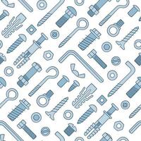 naadloos patroon van bevestigingsmiddelen. bouten, schroeven, moeren, pluggen en klinknagels vector
