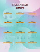 2024 maandelijks kalender sjabloon ontwerp vector