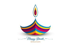 gelukkig diwali festival van lichten Indië viering kleurrijk logo sjabloon. grafisch banier ontwerp van Indisch diya olie lamp, papier besnoeiing ontwerp in levendig kleuren. vector geïsoleerd Aan wit achtergrond