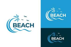 vector illustratie strand logo ontwerp sjabloon kokosnoot boom Golf strand vogel