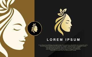 schoonheid gezicht logo, vrouw logo, natuurlijk gezicht logo, goud verloop, vector illustratie