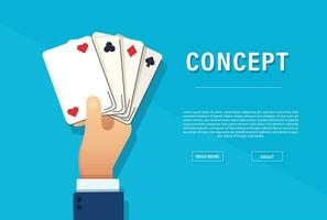 hand- Holding spelen kaarten casino concept. vector illustratie