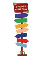vector illustratie van een wegwijzer met de woorden Kiezen uw manier. ontwerp illustratie van een weg teken Bij een weg kruispunt. schattig weg teken