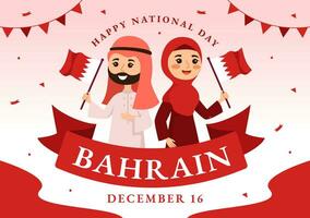 Bahrein nationaal dag of onafhankelijkheid vector illustratie Aan 16e van december met golvend vlag in vlak patriottisch vakantie tekenfilm achtergrond ontwerp
