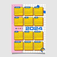 kalender 2024 Memphis achtergrond ontwerp sjabloon vector