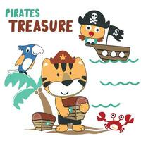 vector illustratie van grappig dier piraat met schat borst, geschikt voor stickers en t overhemden kinderen baby, t overhemd afdrukken ontwerp, mode grafisch en andere decoratie.