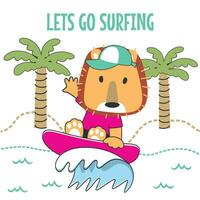 surfing tijd met schattig weinig beer Bij zomer. kan worden gebruikt voor t-shirt afdrukken, kinderen slijtage mode ontwerpen, baby douche uitnodiging kaarten en andere decoratie. vector