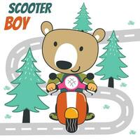 vector illustratie van schattig beer rijden scooter. kan worden gebruikt voor t-shirt afdrukken, kinderen slijtage mode ontwerpen, baby douche uitnodiging kaarten en andere decoratie.