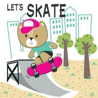 schattig tekenfilm karakter beer schaatser. vector afdrukken met schattig leeuw Aan een skateboard. kan worden gebruikt voor t-shirt afdrukken, kinderen slijtage mode ontwerp, kleding stof textiel, kinderkamer behang en andere decoratie.