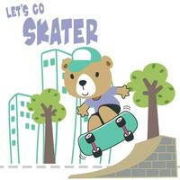 schattig tekenfilm karakter beer schaatser. vector afdrukken met schattig leeuw Aan een skateboard. kan worden gebruikt voor t-shirt afdrukken, kinderen slijtage mode ontwerp, kleding stof textiel, kinderkamer behang en andere decoratie.