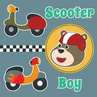 schattig beer en scooter tekenfilm vector icoon illustratie. kan worden gebruikt voor t-shirt afdrukken, kinderen slijtage mode ontwerpen, baby douche uitnodiging kaarten en andere decoratie.