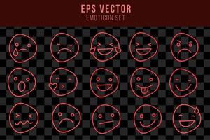 set van rood emoticon licht neon effect emoji smiley karakter lamp gloed