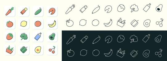 reeks van gezond voedsel pictogrammen..potlood, zwart en wit vector