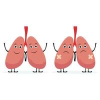 schattig grappig menselijk ongezond ziek longen ziekte orgaan karakter. vector vlak lijn tekenfilm kawaii karakter illustratie icoon. geïsoleerd Aan wit achtergrond. longen orgaan karakter concept