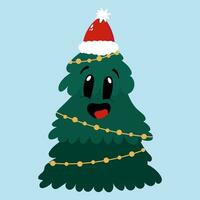 gelukkig Kerstmis boom vervelend de kerstman hoed. hand- getrokken vector mascotte ontwerp.