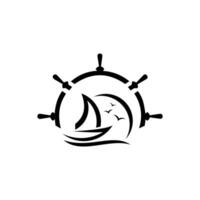 schip en wijnoogst schip wiel logo. vector illustratie.
