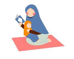 hijab moeder lezen koran illustratie vector