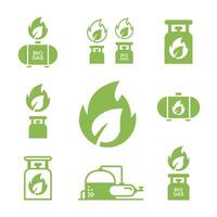 reeks van gemakkelijk pictogrammen van biogas productie stadia, hernieuwbaar energie en groen milieu vector