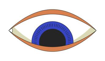 psychedelisch oog op zoek naar beneden 2d lineair tekenfilm voorwerp. geestelijk verbeelding geïsoleerd lijn vector element wit achtergrond. oog aan het kijken naar beneden. magisch symbool kleur vlak plek illustratie