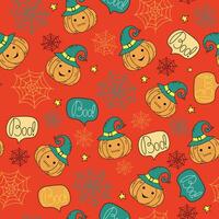 patroon. halloween, vector pictogrammen van pompoen in een tovenaars hoed. web. tekeningen, krabbels. schattig glimlachen halloween pompoen. onheil pompoen. vector afdrukken, herhalen achtergrond voor textiel, omhulsel papier.