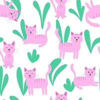 naadloos patroon van roze katten in verschillende poses vectorillustratie vector