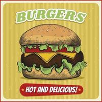 hamburger in graveerstijl. vintage affiche. hand getekende vector