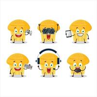 kaas muffin tekenfilm karakter zijn spelen spellen met divers schattig emoticons vector