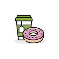 donut en drinken vector illustratie. snel voedsel icoon geïsoleerd Aan wit achtergrond