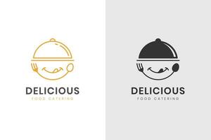 heerlijk voedsel logo icoon met lekker gezicht en glimlach vector element ontwerp voor horeca, restaurant, keuken voedsel logo sjabloon