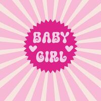 poster met belettering baby meisje, versierd met zonnestraal in modieus roze kleuren voor uw ontwerp. vector