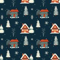winter naadloos patroon met Scandinavisch huizen. Kerstmis vector patroon. winter achtergrond ontwerp.