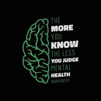 de meer u weten de minder u rechter mentaal Gezondheid bewustzijn t overhemd ontwerp. inspirerend citaten t-shirt. vector