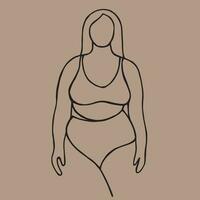vector illustratie van een mollig vrouw, lijn kunst. lichaam positiviteit symbool, dik meisje