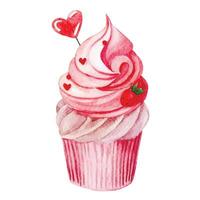 waterverf tekening, schattig koekje met roze room en hart. illustratie voor Valentijnsdag dag. vector