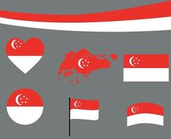 singapore vlag kaart lint en hart iconen vector abstract