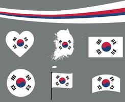 Zuid-Korea vlag kaart lint en hart iconen vector abstract