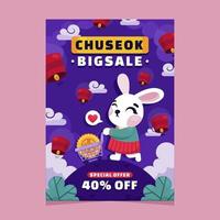 chuseok sale poster met schattig konijntje vector