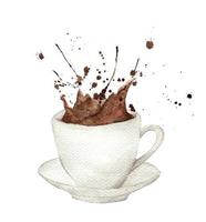 koffie splash uit cup - aquarel illustratie. vector