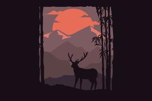 t-shirt ontwerp van de natuur berg nacht maan vector