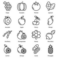 groenten en fruit lijn iconen set vector