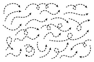gebogen stippel pijl. zigzag pijl strepen ontwerp met stippel lijnen. dun pijlen. vector illustratie.