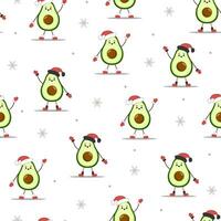 Kerstmis patroon met schattig avocado in de kerstman hoed. seizoen hartelijk groeten. vector