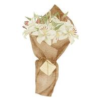 aquarel tropische lelie bloem hand papier boeket vector