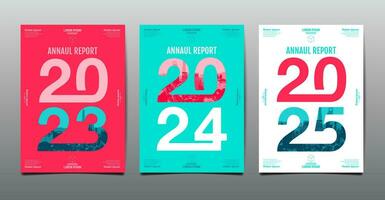 jaar- rapport, sjabloon lay-out ontwerp 2023, 2024, 2025, typografie, vlak ontwerp vector