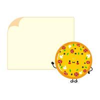 schattig grappig pizza poster karakter. vector hand- getrokken tekenfilm kawaii karakter illustratie. geïsoleerd wit achtergrond. pizza poster