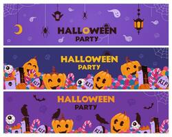 halloween partij uitnodiging horizontaal banners vector set. halloween decoratie elementen.